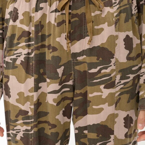 MYSTREE Camo Jogger Pants, Green Brown Drawstring Lounge Pants with Side Stripe - Picture 7 of 8